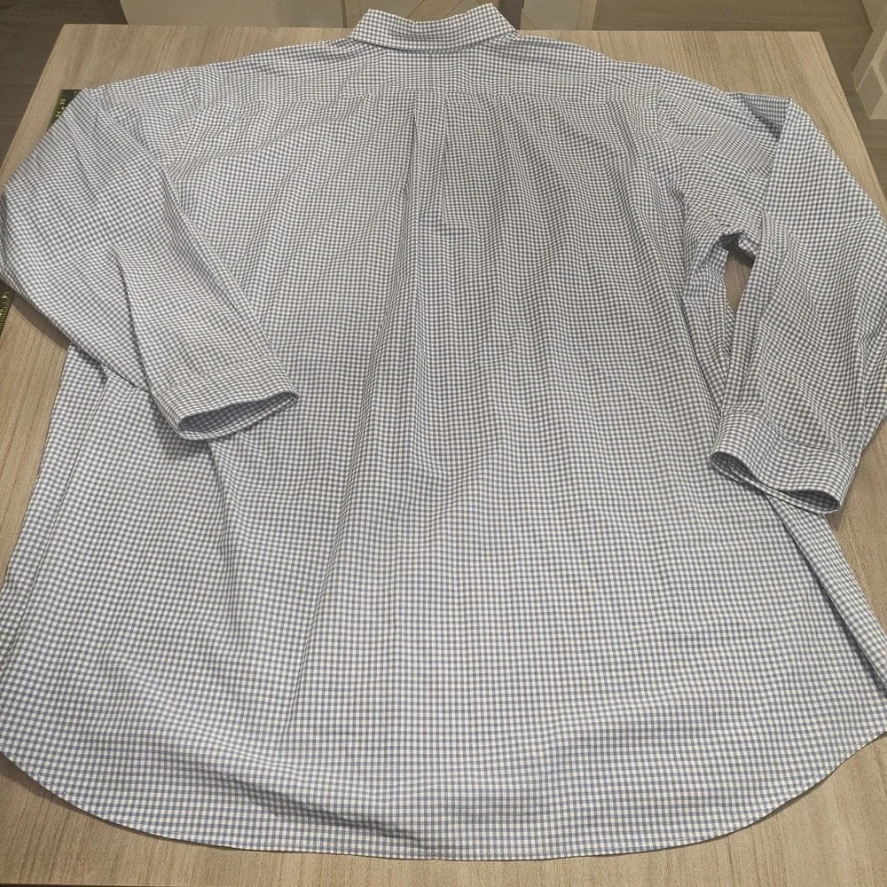 Polo Ralph Lauren Mens 4XLT Stretch  Blue White Check Button Down Shirt Big Tall